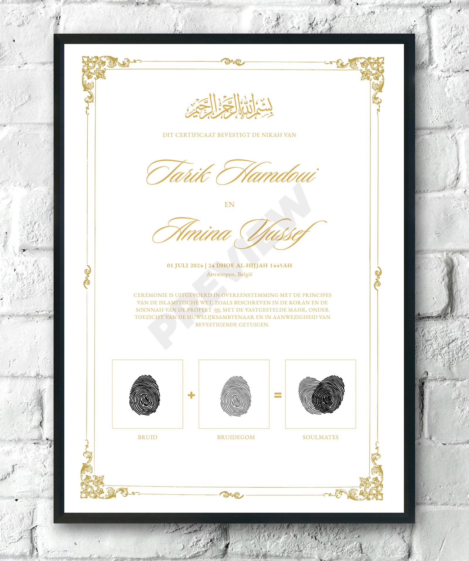 Golden Soulmates nikah certificaat vingerafdruk