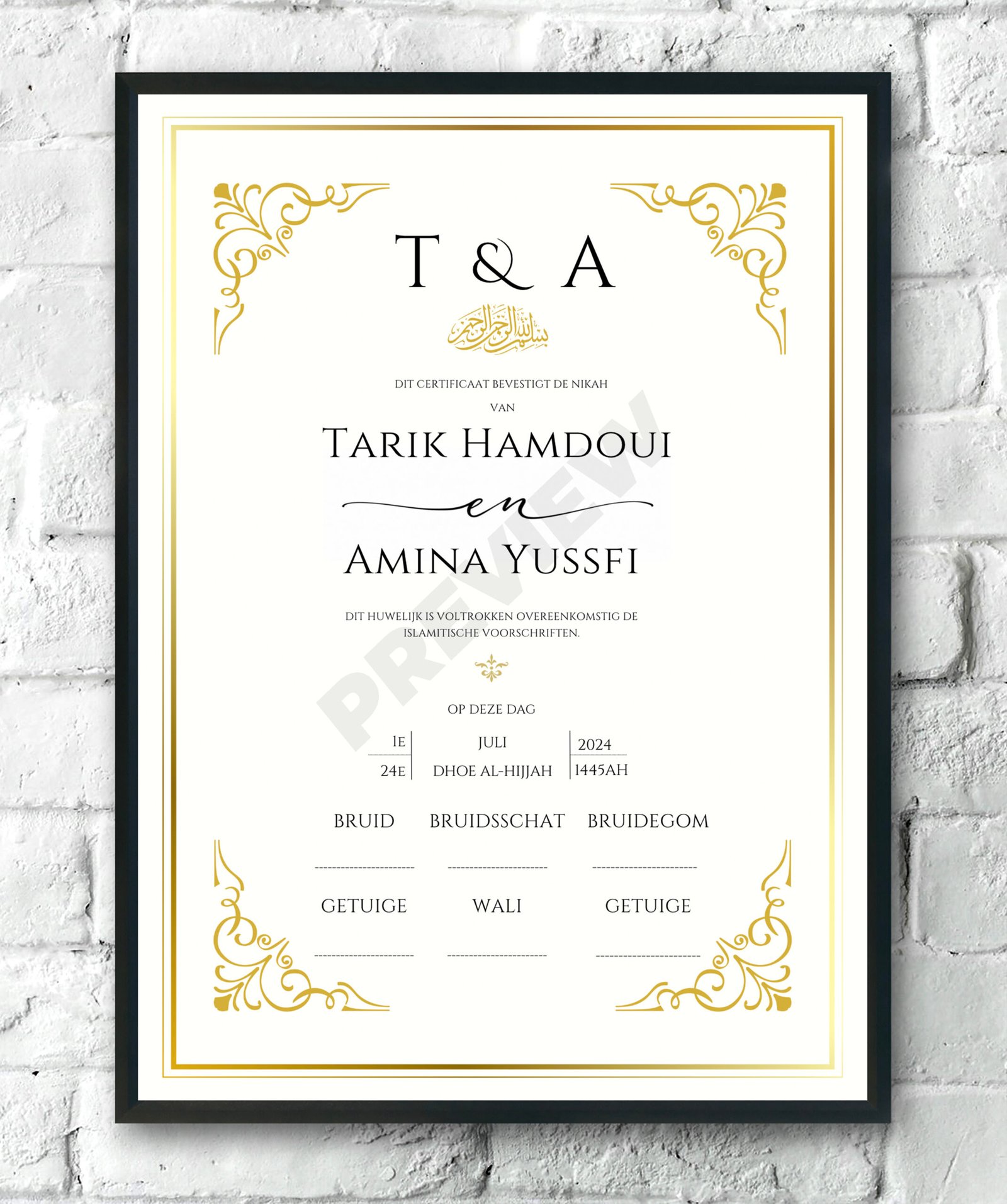 Golden Vows nikah certificaat